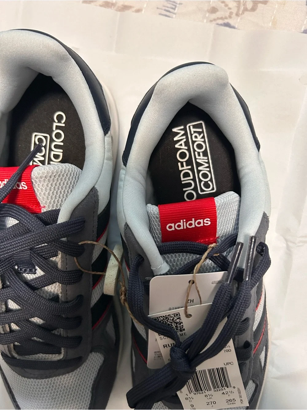 adidas Gray and Red Cloudfoam Comfort Running Shoes